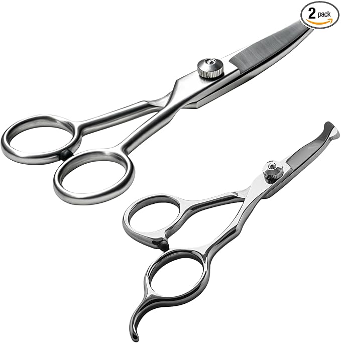 2 in1 Curved Dog Grooming Scissors Kit,5.5" & 5" Curved Down Pet Grooming Scissors with round tips for pets face and paw grooming
