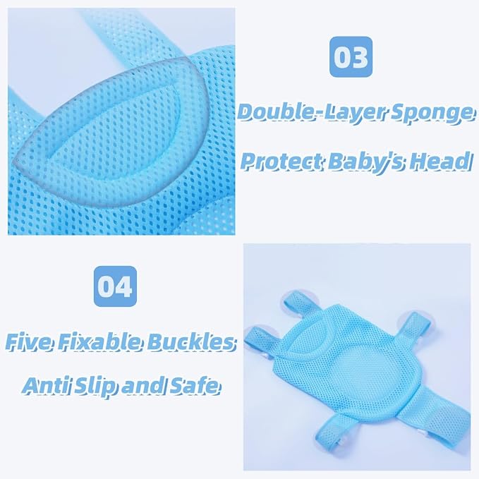 Baby Bath Seat Mat Infant Bathing Support Mat with Five Safety Support Corner Adjustable Antiskid Bath Net Cushion Baby Shower Net Pad Comfortable Baby Bathtub Sling