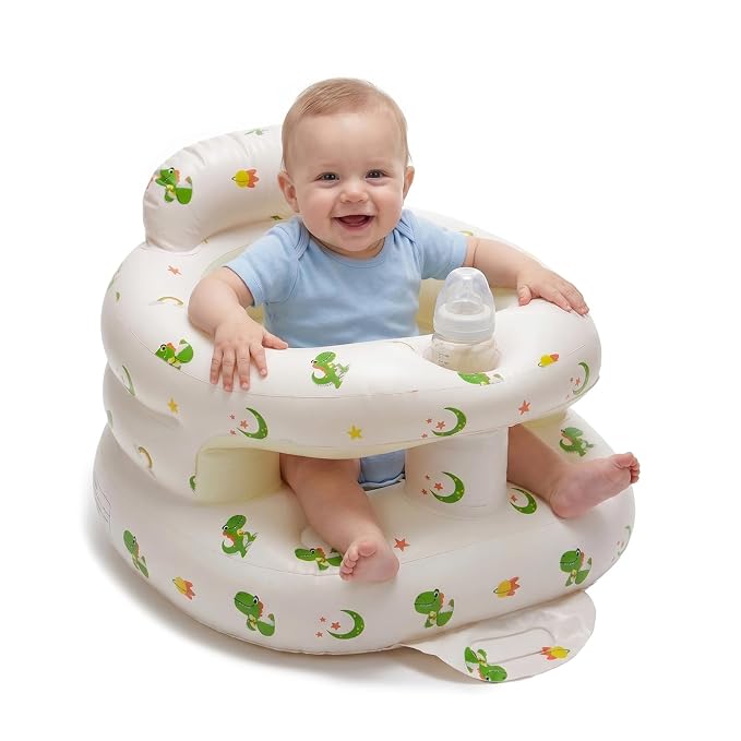 Inflatable Baby Seat for Babies 3-36 Months,Baby Floor Chair with Built in Air Pump,Infant Back Support Seat for Sitting & Learning to Sit (Green Dinosaur)