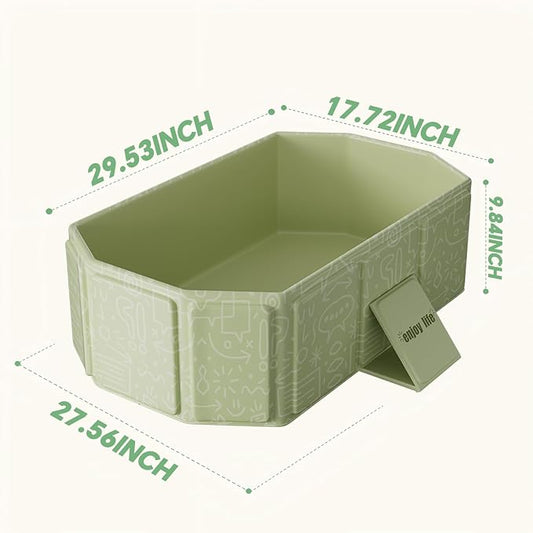 Baby Collapsible Bathtub for Newborns to Toddlers, Foldable and Portable, Kids Bath Tub with Non-Slip Base, Easy Storage for Travel & Small Spaces, Graffiti Green