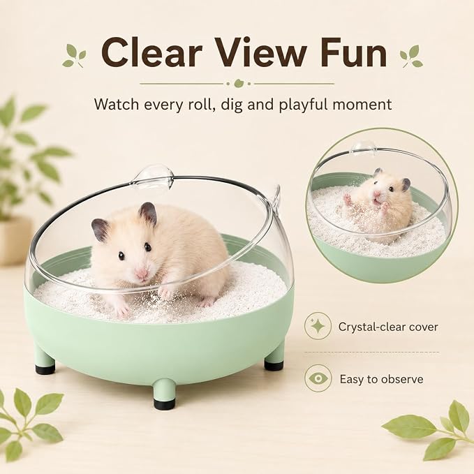 Meow&Woof Hamster Sand Bath Container, Large Sandbox Toilet Gerbil Batheoom, Tiny Chinchilla Dust Bathtub Sand Bath Box for Hamster Cage Accessories 5.2 Inch-Light Green