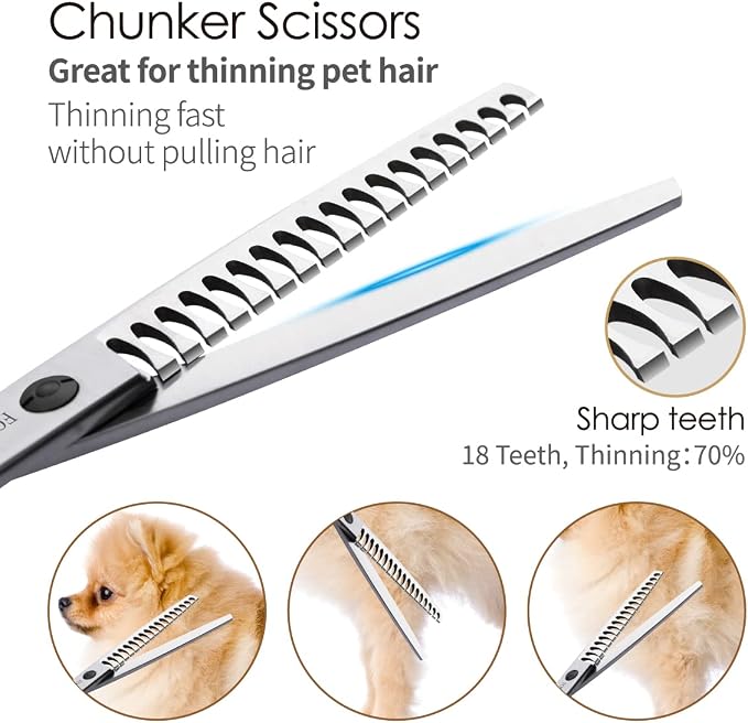 Professional 7.5" Dog Grooming Scissors Kit 4pcs, JP 440C Stainless Steel Curved Blender Straight Chunker Shears for Dog Cat and Pets (7.5 in Kit, Black)