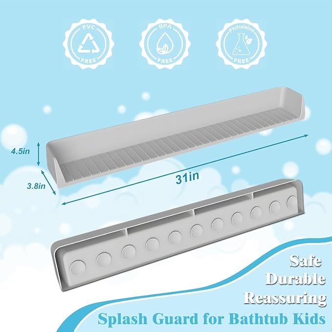 Bathtub Splash Guard - Silicone Bath Splash Protector with Strong Suction Cups, Prevents Water Spills in Bathroom, Easy to Install | Silicone, Strong Suction Cups, Prevents Water Spills, Easy to Install