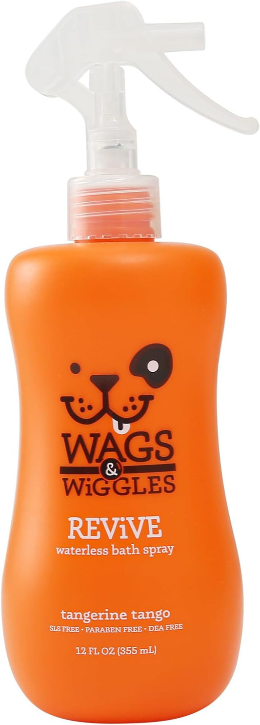 Wags & Wiggles Revive Waterless Bath Spray for Dogs, Tangerine Tango Scent, Dog Waterless Shampoo and Deodorizer for Smelly Dogs, pH Balanced, Paraben Free, 12 Fl Oz