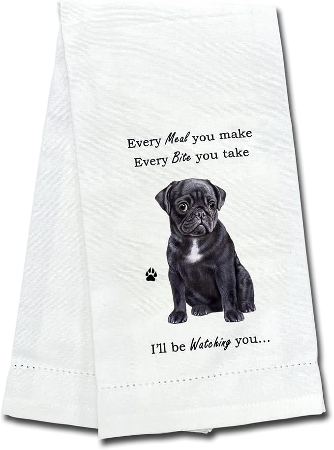 E&S Imports Black Pug Kitchen Towels - Soft, Highly Absorbent - Black Pug Gifts - Dish & Tea Towels - Reusable, Quick Drying - 100% Natural Cotton - For Pet Lovers