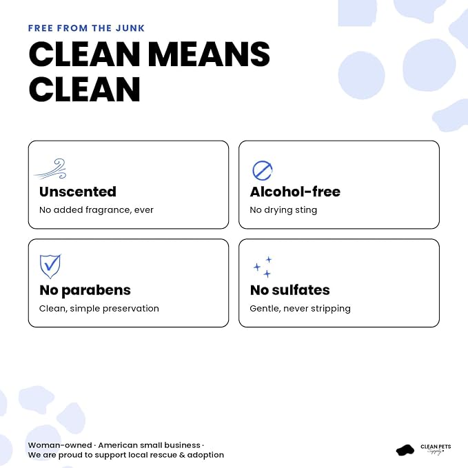 Unscented Pet Grooming Wipes Dogs Cats, Paws Face Body Butt | Unscented. Alcohol-free. Safe for cats & dogs.
