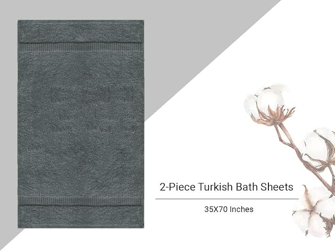 Towel Bazaar 2-Piece Jumbo Bath Towel Set, Cotton Turkish Towels, 35x70 Luxury Towel Super Soft and Absorbent, Perfect Use for Bathroom, Shower Towels - Dark Gray