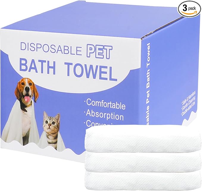 3-Pack Large Disposable Dog Towels, Absorbent Dry Wipes for Big Breeds | Absorbent & Quick-Dry / 27.5" x 47.2" Large Towel / Soft & Scratch-Free / Disposable & Time-Saving
