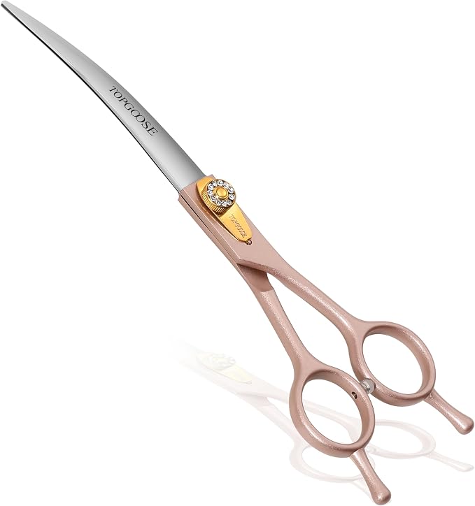 Professional Curved Dog Grooming Scissors 7.5'' 440C Stainless Steel Pet Cutting Shears Safety Trimming Shearing for Dogs Cats (Rose Gold, Curved Shear)
