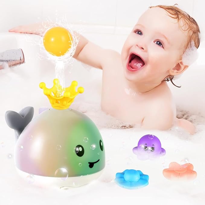 Gigilli Light Up Whale Bath Toy Sprinkler, 4 Modes Play for Kids Ages 1-3 | Baby Bath Toys with 4 Modes Bathtub Toy 1 Year Old Boys Girls Pool Water Toys for Babies 6-12-18 Months Toddler Birthday Gift