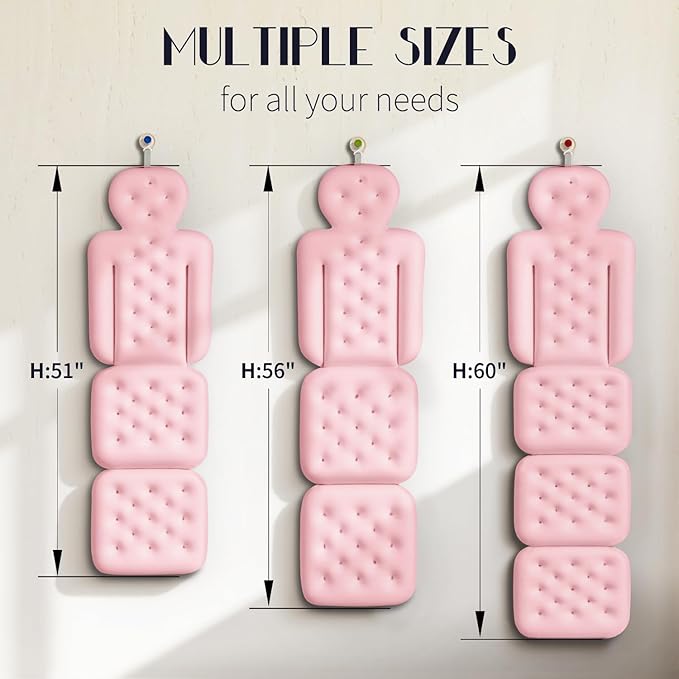 Full Body Bath Pillow for Bathtub, Thick Bathtub Cushion, Luxury Tub Pillow for Bath for Headrest Neck and Back Support Pink 51" x 16"