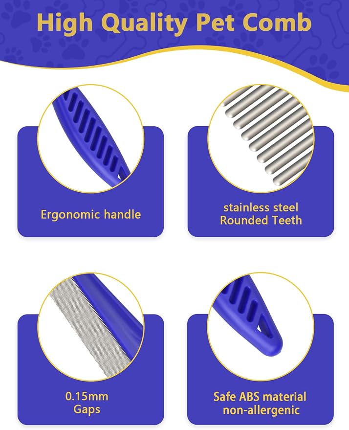 CAPHONT Flea Comb for Cats with Handle, 4 Pcs Flea Brush Tear Stain Comb Grooming Face and Matted Hair Paws Pet Lice Comb for Small, Medium & Large Cat Dog Kitten Rabbit