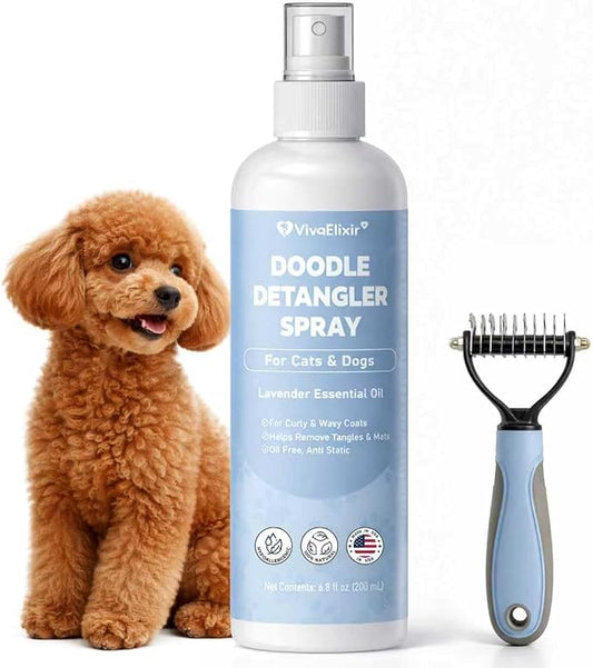 Dog Detangler Spray – Doodle Detangler Spray Leave-in Conditioner, Dematting Spray for Dogs, Cat & Dog Matted Fur Remover Grooming Spray, Removes Tangles & Odors, Poodle Tangle Remover – 6.8oz