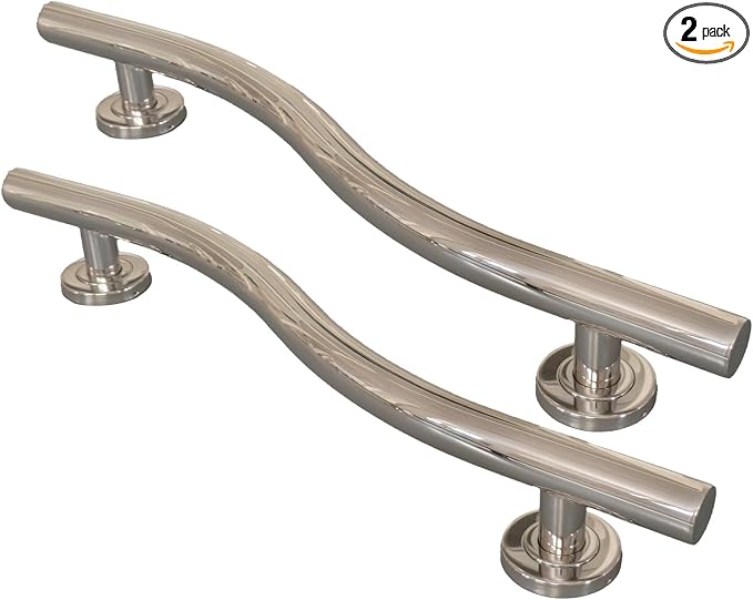 Handicap Grab Bars, Wave Shaped 2 Pack 24 Inch Grab Bars for Shower, 304 Stainless Steel ADA Grab Bars for Bathtubs and Showers, Safety Shower Handles for Elderly, Disabled (Polished Chrome)