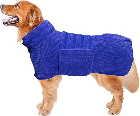 Geyecete Pineapple Grid Fast Drying Super Absorbent Dog Cat Bath Robe Towel - Blue, XL