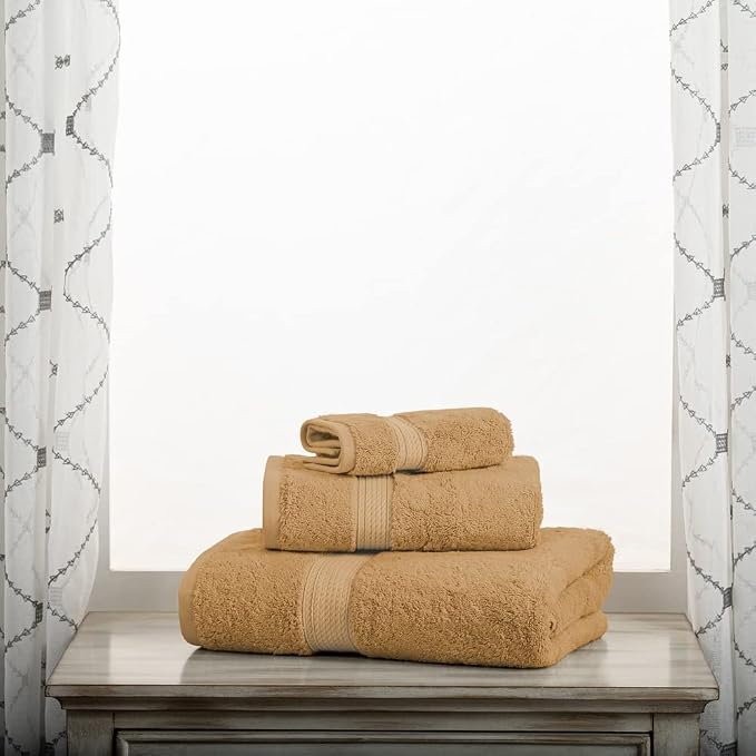 SUPERIOR Egyptian Cotton Ultra Plush & Absorbent, 3 Piece Set, Toast | Quick Dry, Soft Luxury Towel Set, Bath Essentials, Guest Bath, Spa, 1 Bath, 1 Hand, 1 Face Towels, Madeline Towels