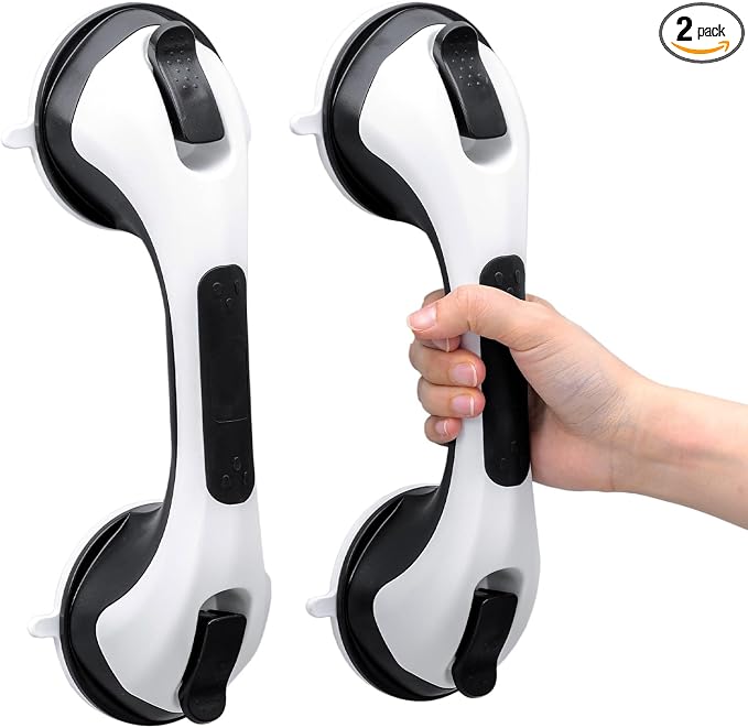 TAILI Shower Handles for Elderly Suction, 2 Pack 12 Inch Shower Grab Bars for Seniors, Grab Bars for Bathtubs and Showers, No Drilling Removable Safety Shower Grip, Black, G9