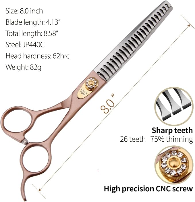 Thinning Shears for Dogs and Cats Rose Gold Pet Grooming Scissors Chunkers Shears 440C Stainless Steel Professional Dog Trimming Scissors 8''