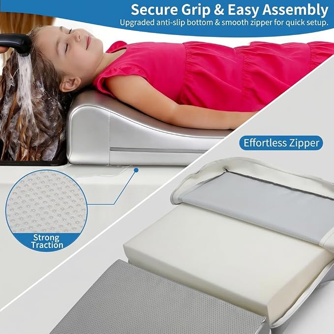 Hair Washing Station for Kids, Foldable Shampoo Mat for Kids with Waterproof Splash Guard, Ergonomic Sink Head Rest for Washing Hair, Anti-Slip Tear-Free Shampoo Buddy for Toddlers