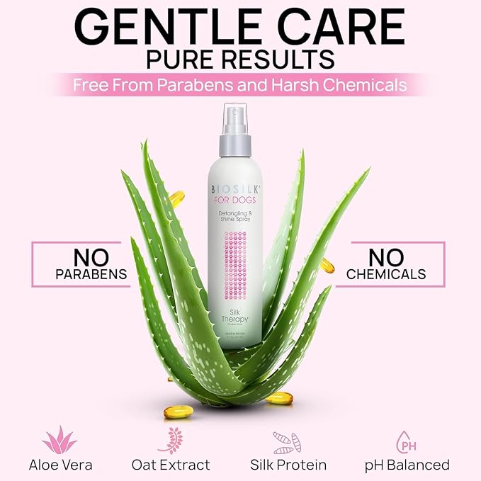 BioSilk for Dogs Silk Therapy Detangling and Shine Protecting Spray, pH Balanced Leave-in Mist with Silk and Vitamins for Dematting, Paraben-Free, All Coats and Breeds, 8 Fl Oz - 6 Pack