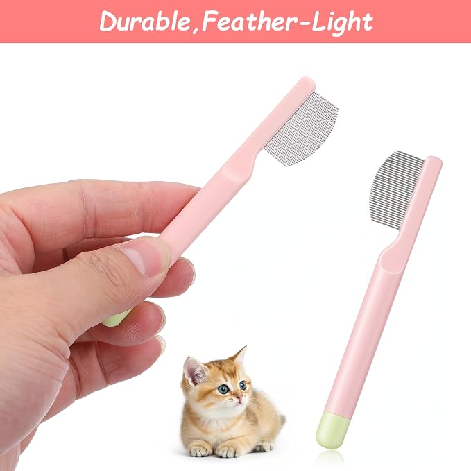 Stainless Steel Dog Eye Comb – Tear Stain Remover for Small Pets | Round-tip teeth for gentle detangling. Removes eye mucus, crust & fleas. Ideal for Yorkie, Shih Tzu, Maltese, Pomeranian