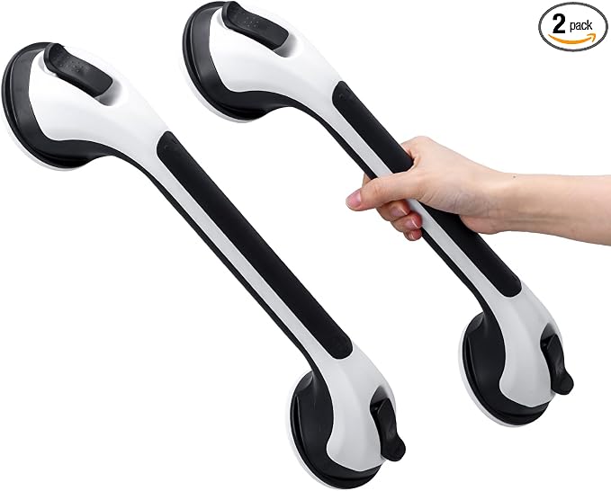 TAILI Shower Grab Bar 2 Pack Suction Grab Bars for Bathtubs and Showers, Heavy Duty Shower Handle Removable Handrails for Seniors and Elderly, Bathroom Safety Grip No Drilling Waterproof, Black,G9