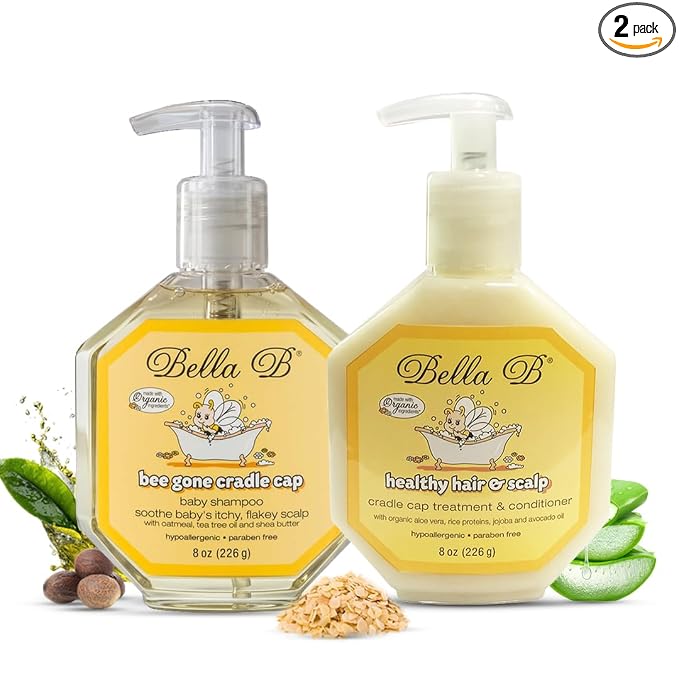 BELLA B Bundle Bee Gone Cradle Cap Shampoo & Healthy Hair Scalp Cradle Cap Treatment & Conditioner 8oz, Baby Cradle Cap Kit Enriched with Aloe Vera & Organic Extracts Oil | Paraben & Sulfate Free