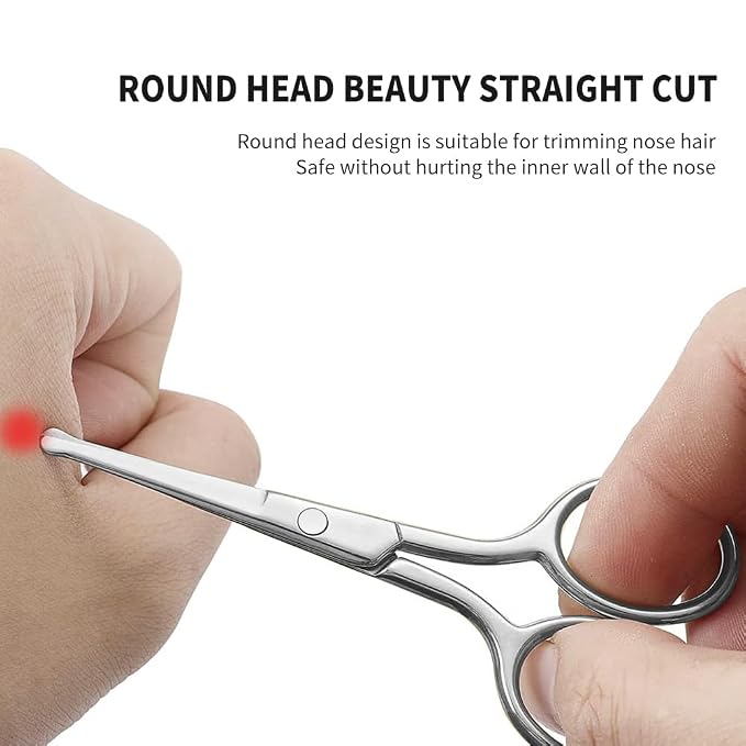 AsonTao Small Scissors With Round Tip Design - Professional Grooming for Hair, Eyelashes, Nose, Eyebrow Trimming, Mustache - Will Not Hurt the Nasal Cavity