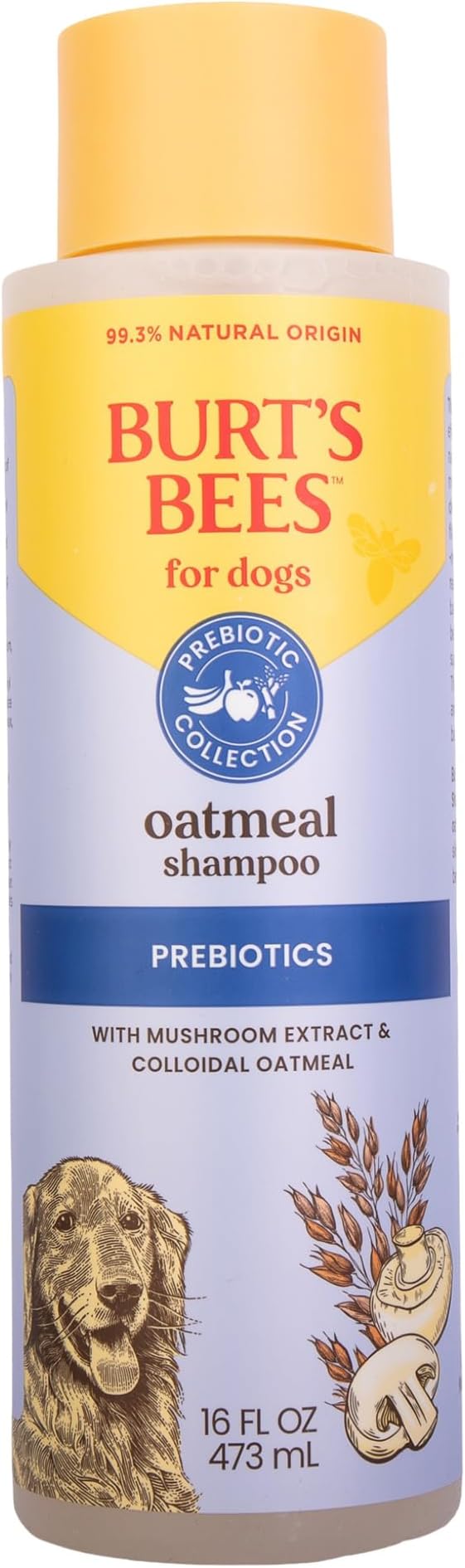 Burt's Bees for Pets Oatmeal Shampoo for Dogs, Prebiotics Collection with Mushroom Extract & Colloidal Oatmeal, Naturally Derived Dog Shampoo Itchy Skin Relief, 16oz