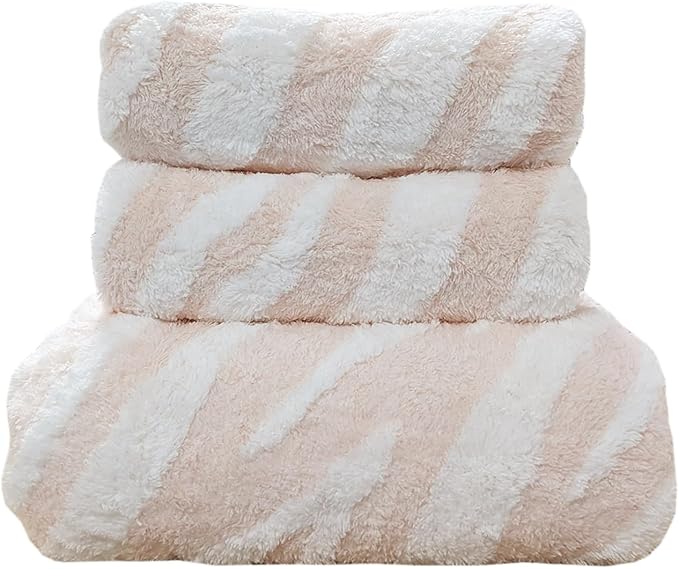 USTIDE 3 Pieces Animal Print Towels Zebra Strips Print Bath Towels Absorbent Soft Towels Set for Bathroom Gym Bath Sheets (Pink,1 Bath Towel+2 Hand Towels)
