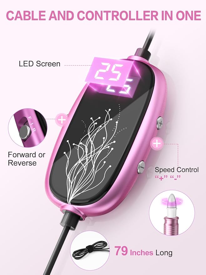 Subay Professional Manicure Pedicure Kit, Electric Nail Drill Set with LED Display, 25000RPM, 11-Piece Attachments Plus 20 Sanding Bands, Nail Grinder Tool for Women Men Baby Pets, with Dust Brush