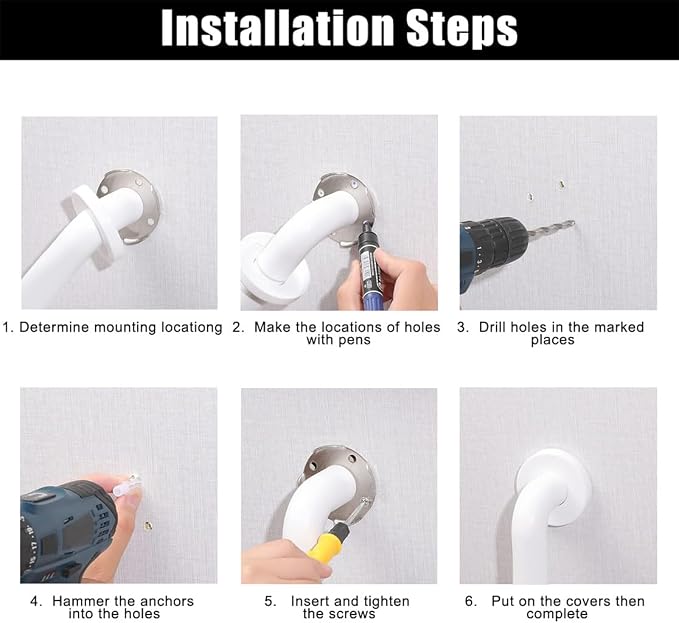 Shower Handles for Elderly Handicap Grab Bar Shower Handrails Bathroom Safety Hand Rail Support for Seniors Toilet Assist 12 Inch
