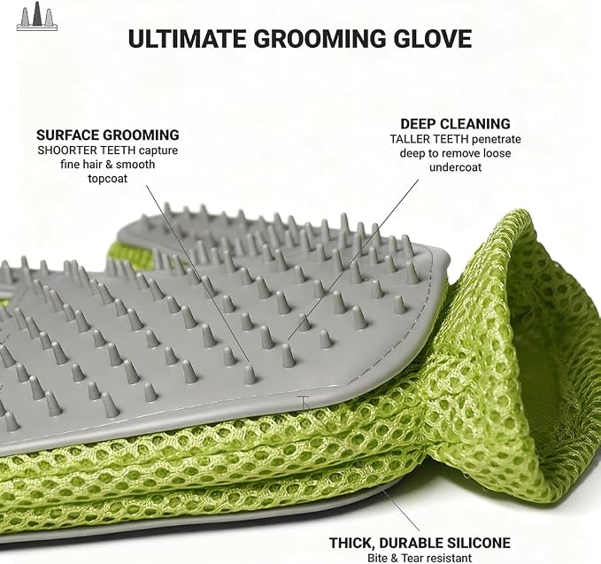MEUOMIW - Pet Grooming Glove & Hair Remover - Deshedding Brush for Shedding Control - Gentle Massage Mitt for Dogs & Cats with Long and Short Fur - Ideal for Bathing and Grooming (one piece)