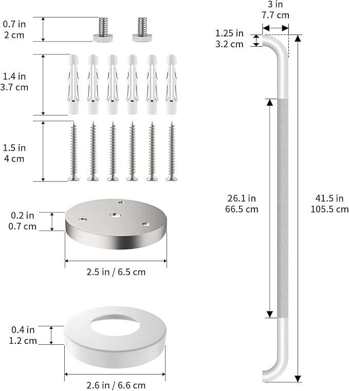 42 Inch White Shower Grab Bar w/Anti Slip Knurled Grip, ZUEXT Stainless Steel Bath Grab Bar,Bathroom Balance Bar, Wall Mount Safety Handrail Support, Handicap Injury Elderly Senior Assist Handle