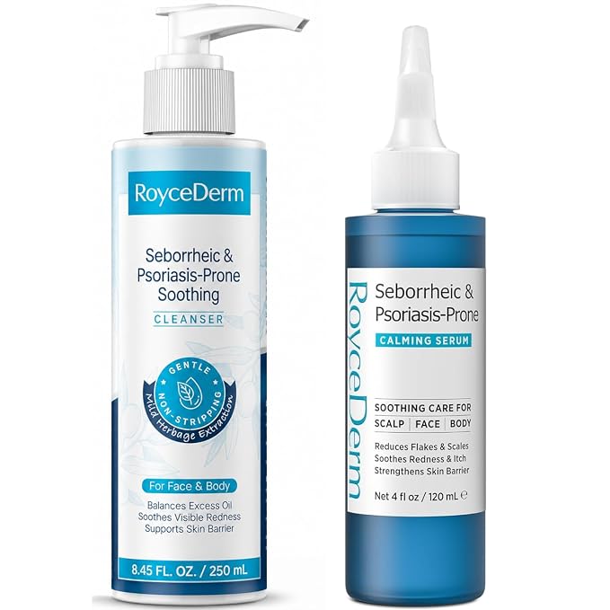 Roycederm Seborrheic & Psoriasis-Prone Skin Care Bundle, Calming Serum + Fragrance-Free Foaming Face & Body Wash, 2-Step Cleanse & Calm Routine for Dry, Flaky, Oily, Redness-Prone & Sensitive Skin