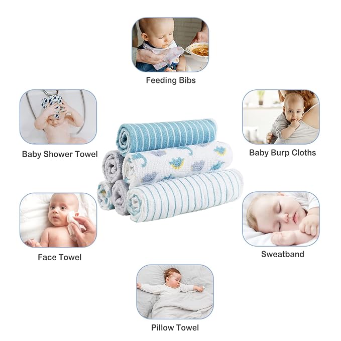 Viviland Baby Washcloths, 24Pack Baby Wash Cloths for Newborn, Baby Towels and Infant Bath Face Washcloths for Boys Girls Super Soft Absorbent, Gentle on Sensitive Skin Body, 9x9 Dinosaur
