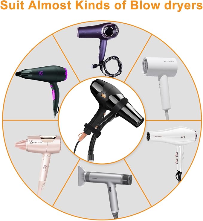 Erytlly Hair Dryer Stand Hands Free 360-Degree Rotating Adjustable Height Metal Hair Dryer Stand Blow Dryer Holder About for 0.5kg Hair Dryer in Bathroom, Vanity, Makeup Room (Basic-new)