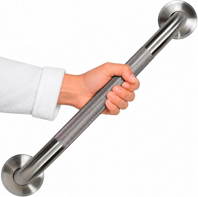 Vive Textured Shower Bars for Elderly | Metal Bathroom Safety Rail, Anti-Slip Shower Handle, Stainless Steel Wall Handrail, Heavy Duty Handicap Support, 440 lb