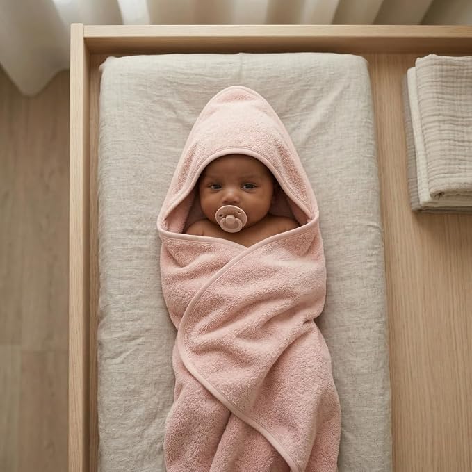 Hooded Baby Towels – 100% Organic Cotton Baby Bath Towels – Baby Girl Newborn Essentials - Super-Soft and Absorbent.. (2-Pack Fog and Blush)