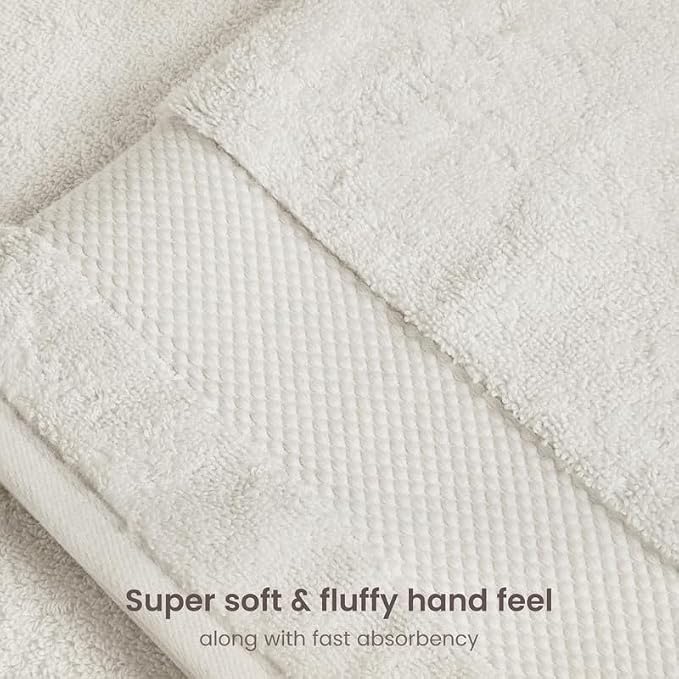 BIOWEAVES 100% Organic Cotton 700 GSM Plush 6-Piece Towel Set GOTS Certified, 2 Bath Towels, 2 Hand Towels & 2 Washcloths - Ivory