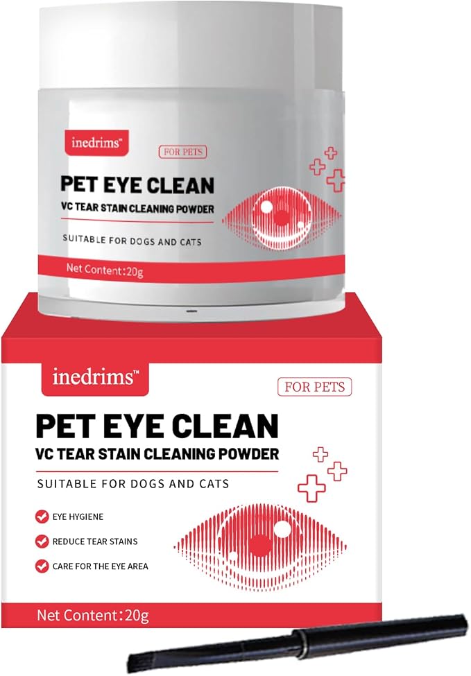 20g Natural Dog Tear Stain Powder with Brush – Odorless Tear Stain Remover for Puppies & Adult Dogs, Safe Daily Use, Moisture Absorbing Formula for White & Light Colored Dogs