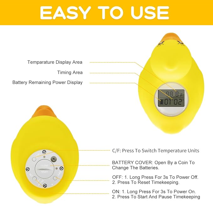 BabyElf Baby Bath Thermometer, Digital Bath Tub Water Temperature Monitor with Fast & Accurate Readings, Floating Duck Toy for Infant & Toddler Bathtub, Room Temperature Display