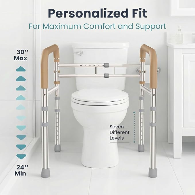 PELEGON Toilet Safety Rails (350 lb) - Adjustable Toilet Safety Frame & Rails, Toilet Safety Rail for Elderly Adults, Toilet Handles for Seniors, Toilet Bars for Elderly, Disabled & Handicap - Beige