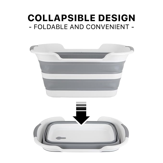 Collapsible Pet Bathtub with Water Drainage Hole and Plug - Foldable Plastic Basket, Wash Basin, Washing Station for Small Dogs Cats, Space Saving, Organizer, Bucket, Bin, Storage