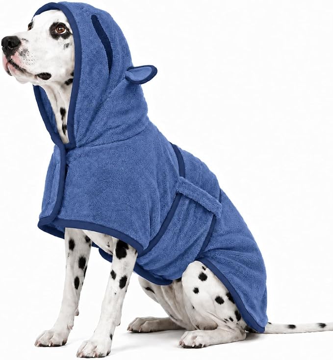 Dog Bathrobe Dog Drying Coat, Microfibre Material Fast Drying Super Absorbent Dog Bath Towel, Magic Sticker & Belly Strap, Dog Robes for After Bath Dog Bath Robe for Puppy Small Medium Large Dog Cat