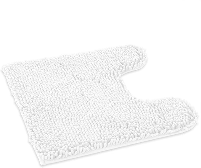 ITSOFT Standard 24"x21" U-Shaped Non-Slip Shaggy Chenille Toilet Contour Bathroom Rug with Water Absorbent, White