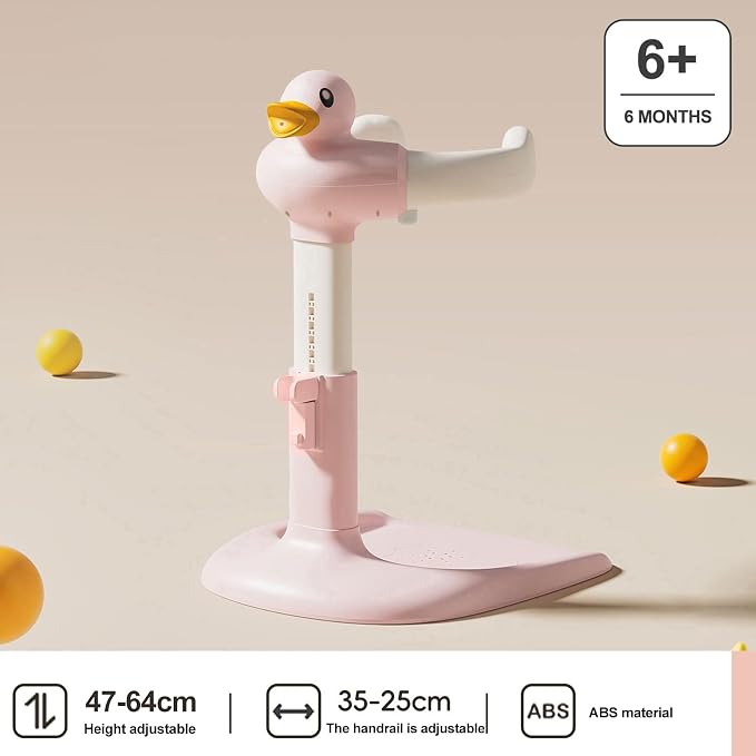 Baby Shower Stand with Anti-Slip Base, Adjustable Height Baby Shower Standing Support, Portable Toddler Bath Stand for Infants 6-36 Months, Toddler Stands up Shower (Pink)