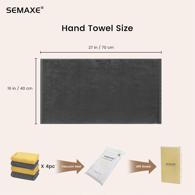 4-Pack Cotton Hand Towels for Bathroom with Hanging Loops, Yellow&Gray | Sink-side towels for drying hands and face, ideal for bathrooms, guest baths, powder rooms, OEKO-TEX certified, easy care