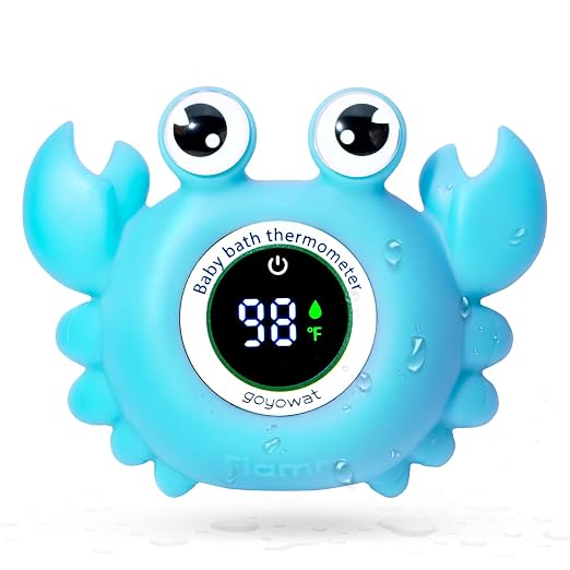 Baby Bathtub Thermometer with LED Display Screen+Blue Crab toy-2-in-1 | Color Coded Alarm (Cold/Comfortable/hot) Bath Temperature Monitor, Adorable Floating Toys for Infants, Essential for Babies