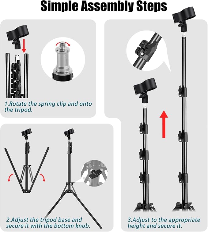 Hair Dryer Stand, Height Adjustable Hands-Free Lazy Blow Dryer Holder with 180 Degrees Rotatable Larger Clamp Non-Slip Tripod, for Bathroom, Vanity, Makeup Room Floor or Countertop Pet Salon